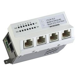 Gigabit Ethernet Micro-Switch 45×45, 4×10/100/1000T with 1x1000Base-X SFP Uplink and 10/100/1000T downlink, horizontal version, 44..57VDC power plug, manageable (web/Telnet/SNMP/ opt. NMP software), V