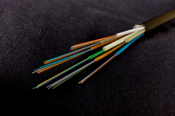 Fiber optic cable on a black background