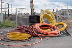 Installations of Communications development, Large coils reel of PVC pipe tube plastic.