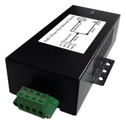 Gigabit PoE Injector with 10 to 15V DC Input, 802.3at Compliant 56V 35W output, and metal enclosure with locking terminal block, -40C~+70C