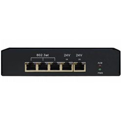 5-port Gigabit PoE switch, 24VDC input, combo 3x 802.3at + 2x 24VDC PoE output, operation temperature -40C~+70C