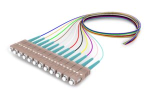 CommScope® OM4 SC/UPC to Unconnectorized, Fiber Pigtail, 0.9 mm Tight Buffer, 12-Fiber Kit Blue - Aqua (1-12)