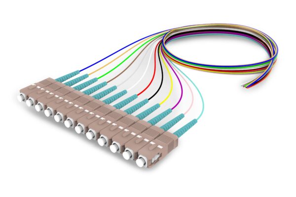 CommScope® OM4 SC/UPC to Unconnectorized, Fiber Pigtail, 0.9 mm Tight Buffer, 12-Fiber Kit Blue - Aqua (1-12)